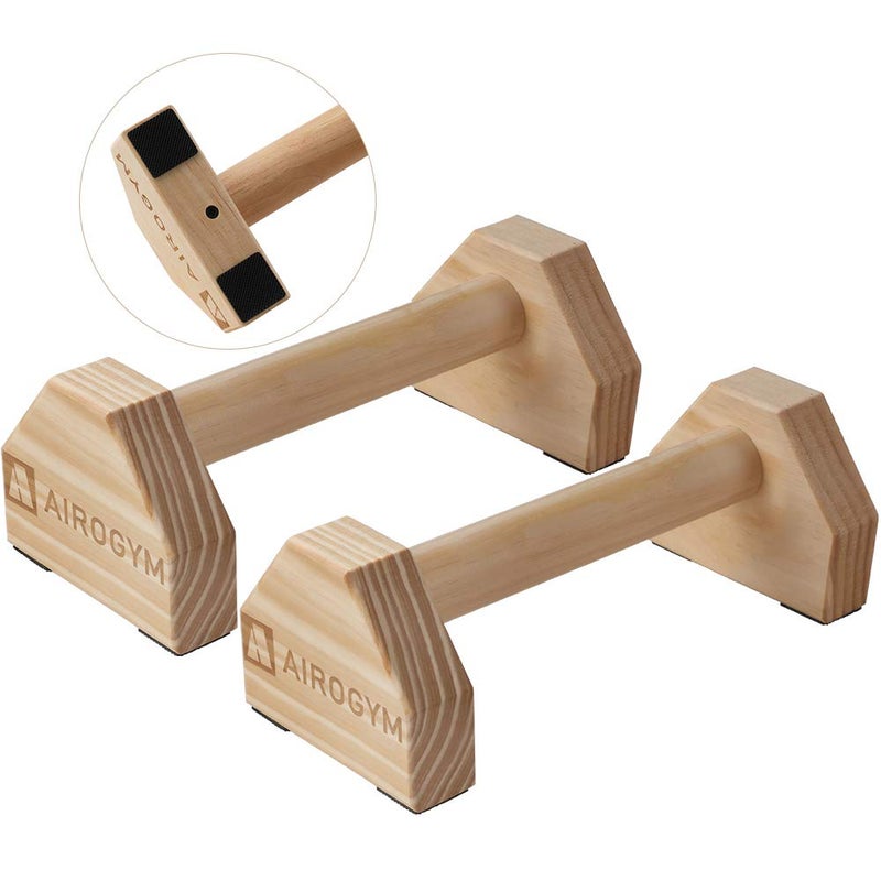 airogym Push-up Stand, 2 PCS Wood Pushup Bars Non-Slip Base Exercise Home Workout Equipment, 30CM Wooden Parallettes Handle Stands Grip for Men Strength Training, Planks Calisthenics - Image 1